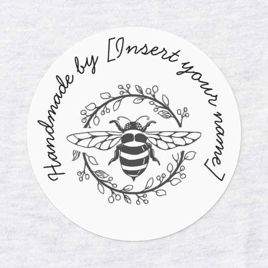 Handgemaakt door Jouw naam Bee Wreath Iron-On Labels (Design 1)