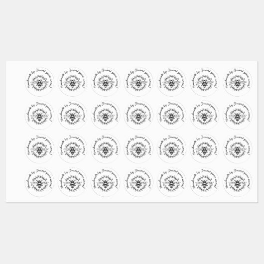 Handgemaakt door Jouw naam Bee Wreath Iron-On Labels (Vel)