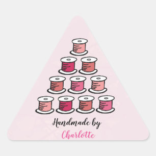 Handgemaakt door katoenen haspel roze papier sticker