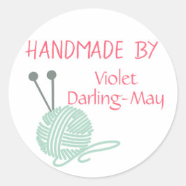 Handgemaakt door - Knitting Yarn & Needles Persoon Ronde Sticker