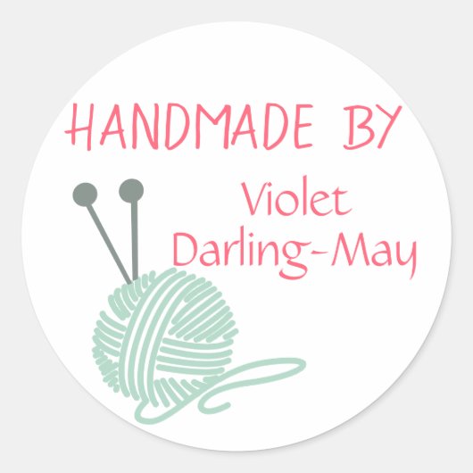 Handgemaakt door - Knitting Yarn & Needles Persoon Ronde Sticker (Voorkant)