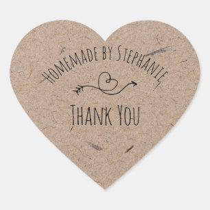 Handgemaakt door Kraft Paper Heart Dank je wel Hart Sticker