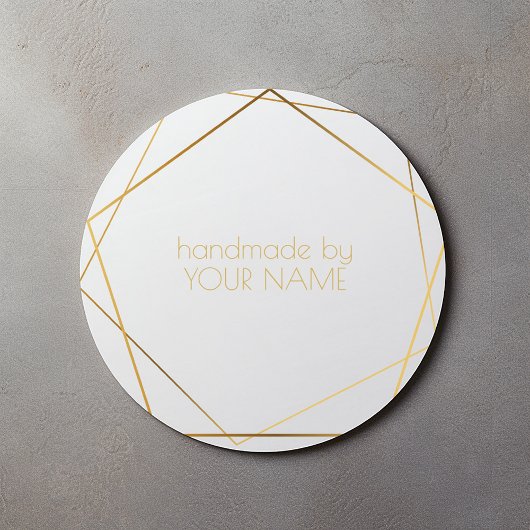 Handgemaakt door modern wit geometrisch goud effec ronde sticker