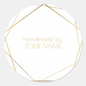 Handgemaakt door moderne witte geometrische goudef ronde sticker (Voorkant)