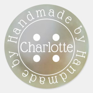 Handgemaakt door naaien knop papier sticker