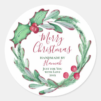 Handgemaakt door persoonlijke kerstmis ronde sticker