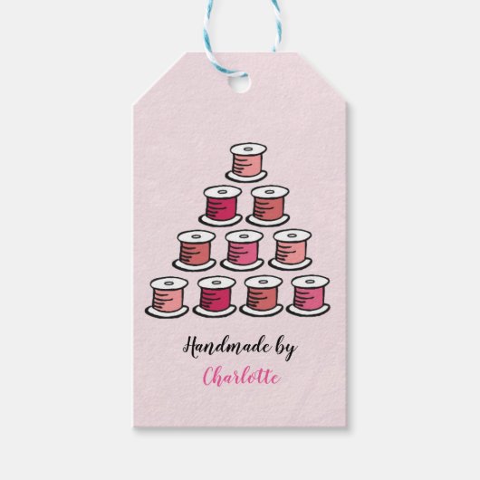 handgemaakt door roze katoenrol cadeaulabel (Voorkant)