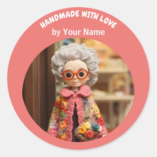 Handgemaakt door You Crochet lady roze Ronde Sticker (Voorkant)