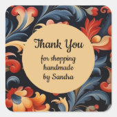 Handgemaakt door yourname Rosepaint Rosemaling 1 v Vierkante Sticker (Voorkant)