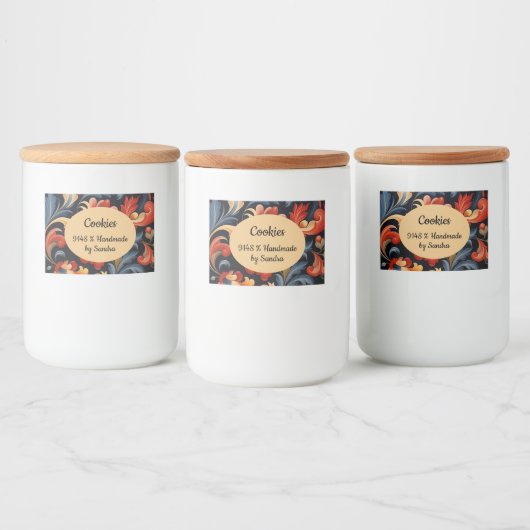 Handgemaakt door yourname Rosepaint Rosemaling 1 v Voedselcontainer Etiket (Flessen)