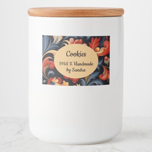 Handgemaakt door yourname Rosepaint Rosemaling 1 v Voedselcontainer Etiket (Voorkant)