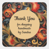 Handgemaakt door yourname Rosepaint Rosemaling 2 v Vierkante Sticker (Voorkant)