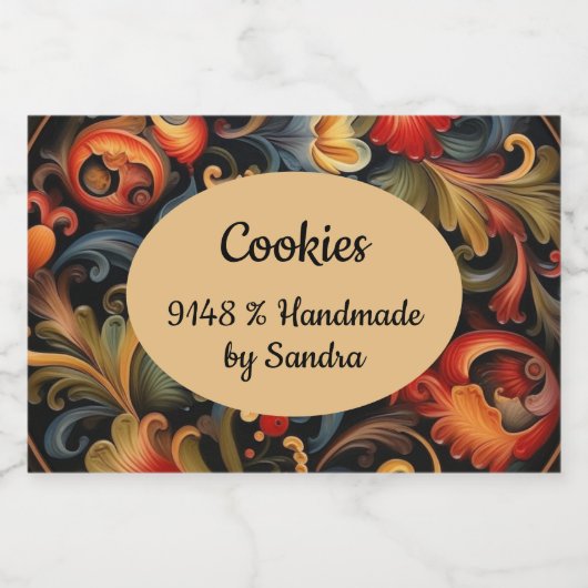 Handgemaakt door yourname Rosepaint Rosemaling 2 v Voedselcontainer Etiket (Enkel label)