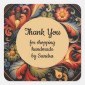 Handgemaakt door yourname Rosepaint Rosemaling 4 v Vierkante Sticker (Voorkant)