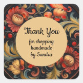 Handgemaakt door yourname Rosepaint Rosemaling 6 v Vierkante Sticker (Voorkant)