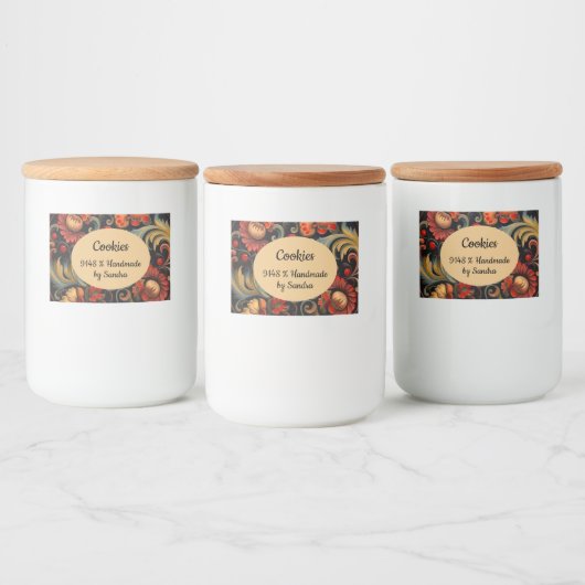 Handgemaakt door yourname Rosepaint Rosemaling 6 v Voedselcontainer Etiket (Flessen)