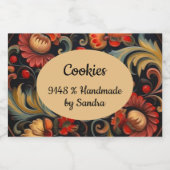 Handgemaakt door yourname Rosepaint Rosemaling 6 v Voedselcontainer Etiket (Enkel label)