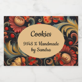 Handgemaakt door yourname Rosepaint Rosemaling 6 v Voedselcontainer Etiket