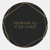 Handgemaakt door zwart geometrisch goudeffect ronde sticker (Voorkant)