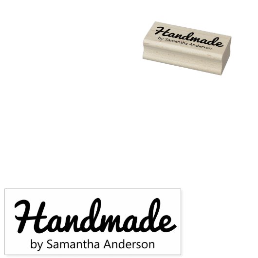 Handgemaakt in cursief script door Jouw naam Rubberstempel (Gestempeld)