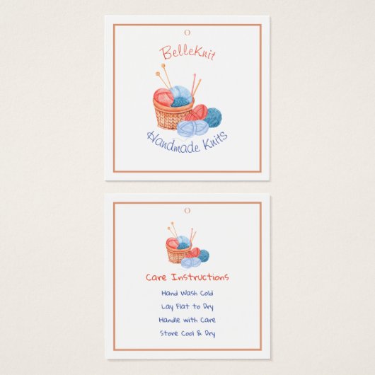 Handgemaakt Knit Care Label & Hang Label Vierkante Visitekaartjes (Voorkant /achterkant)
