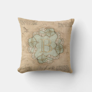 handgemaakt Letter B Word Art Green Gold Kussen
