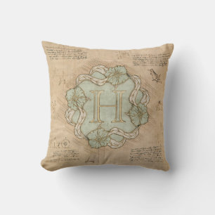 handgemaakt Letter H Word Art Green Gold Kussen