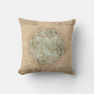  handgemaakt Letter N Word Art Green Gold Kussen
