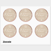 Handgemaakt liefdesscript logo harten roosgoud kra ronde sticker (Vel)