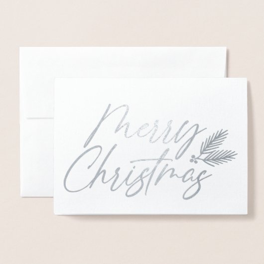Handgemaakt Merry Christmas script w / Pine boughs Folie Kaarten (Voorkant met envelop)