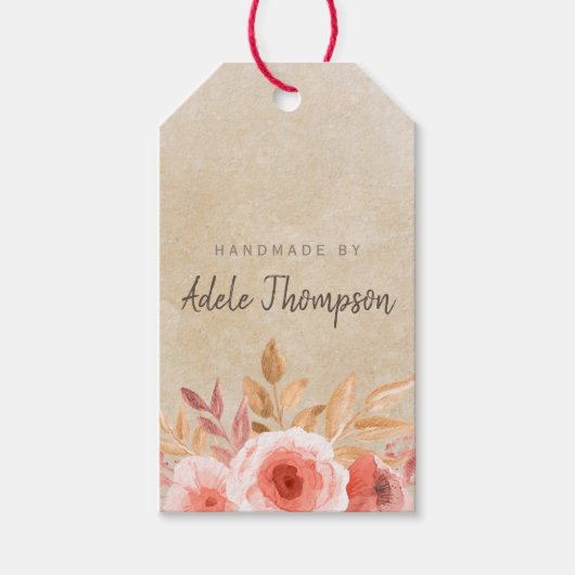 Handgemaakt met aquarel bloemtextuurpapier cadeaulabel (Voorkant)