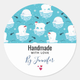 Handgemaakt met Beren met Love Cute-kerstpoar Ronde Sticker