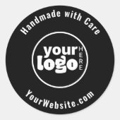 Handgemaakt met Care Custom Logo Zwart Wit Ronde Sticker (Voorkant)