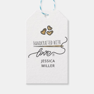 Handgemaakt met de liefdesgouden naaignaald cadeaulabel