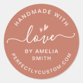 Handgemaakt met de liefdeshartnaam URL terracotta Ronde Sticker (Voorkant)
