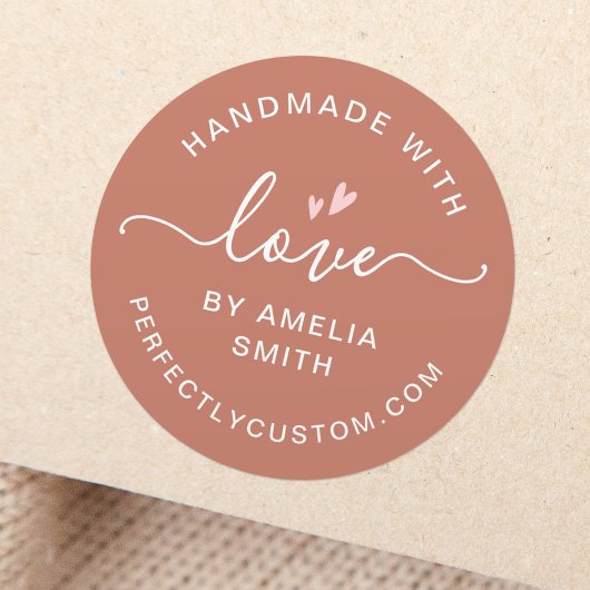 Handgemaakt met de liefdeshartnaam URL terracotta Ronde Sticker