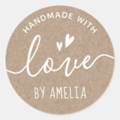 Handgemaakt met de liefdesnaam Kraft paper Ronde Sticker (Voorkant)