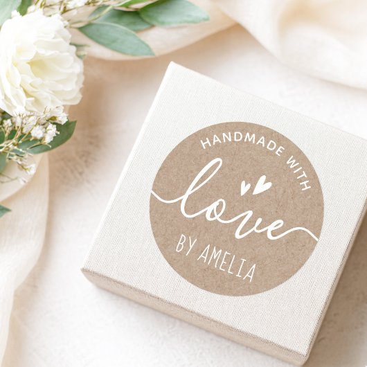 Handgemaakt met de liefdesnaam Kraft paper Ronde Sticker
