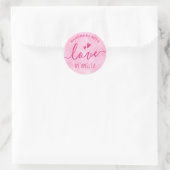 Handgemaakt met de liefdesnaam roze ronde sticker (Tas)