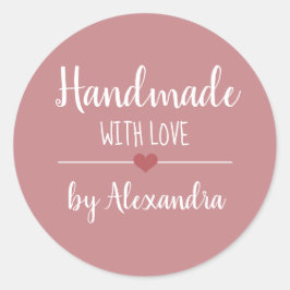 Handgemaakt met de liefdesnaam van het  roze scrip ronde sticker