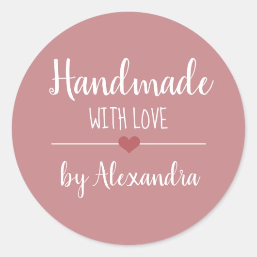 Handgemaakt met de liefdesnaam van het  roze scrip ronde sticker (Voorkant)