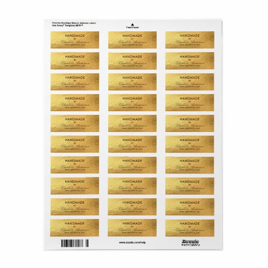 Handgemaakt met de naam goud metallic etiket (Full Sheet)