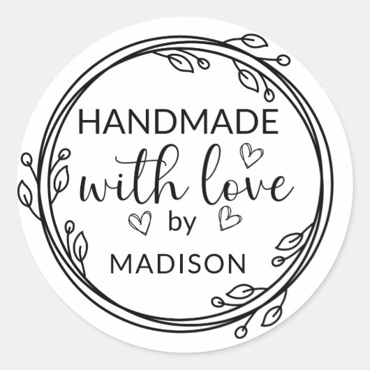 Handgemaakt met de naam Liefde Aangepaste Naam Ronde Sticker (Voorkant)