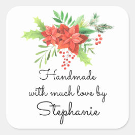 Handgemaakt met de naam Liefde Poinsettia Kerstmis Vierkante Sticker