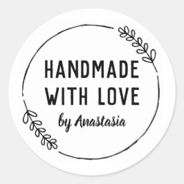 Handgemaakt met de persoonlijke liefdeskleding ronde sticker