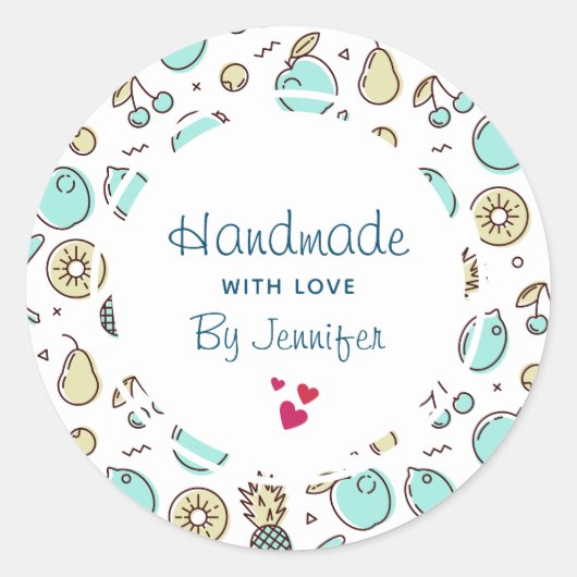 Handgemaakt met de Summery Love Cute Fruit Pattern Ronde Sticker (Voorkant)