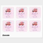 Handgemaakt met de Waterverf Love Cute Red Truck Vierkante Sticker (Vel)