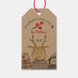 Handgemaakt met de winter van de liefdesdieren cadeaulabel