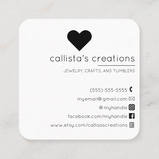 Handgemaakt met een eenvoudig wit, zwart, liefhebb vierkante visitekaartje (Achterkant)