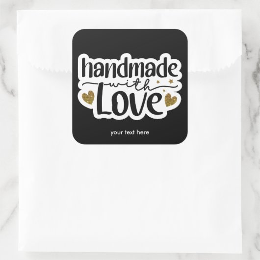 Handgemaakt met een liefdessticker vierkante sticker (Tas)